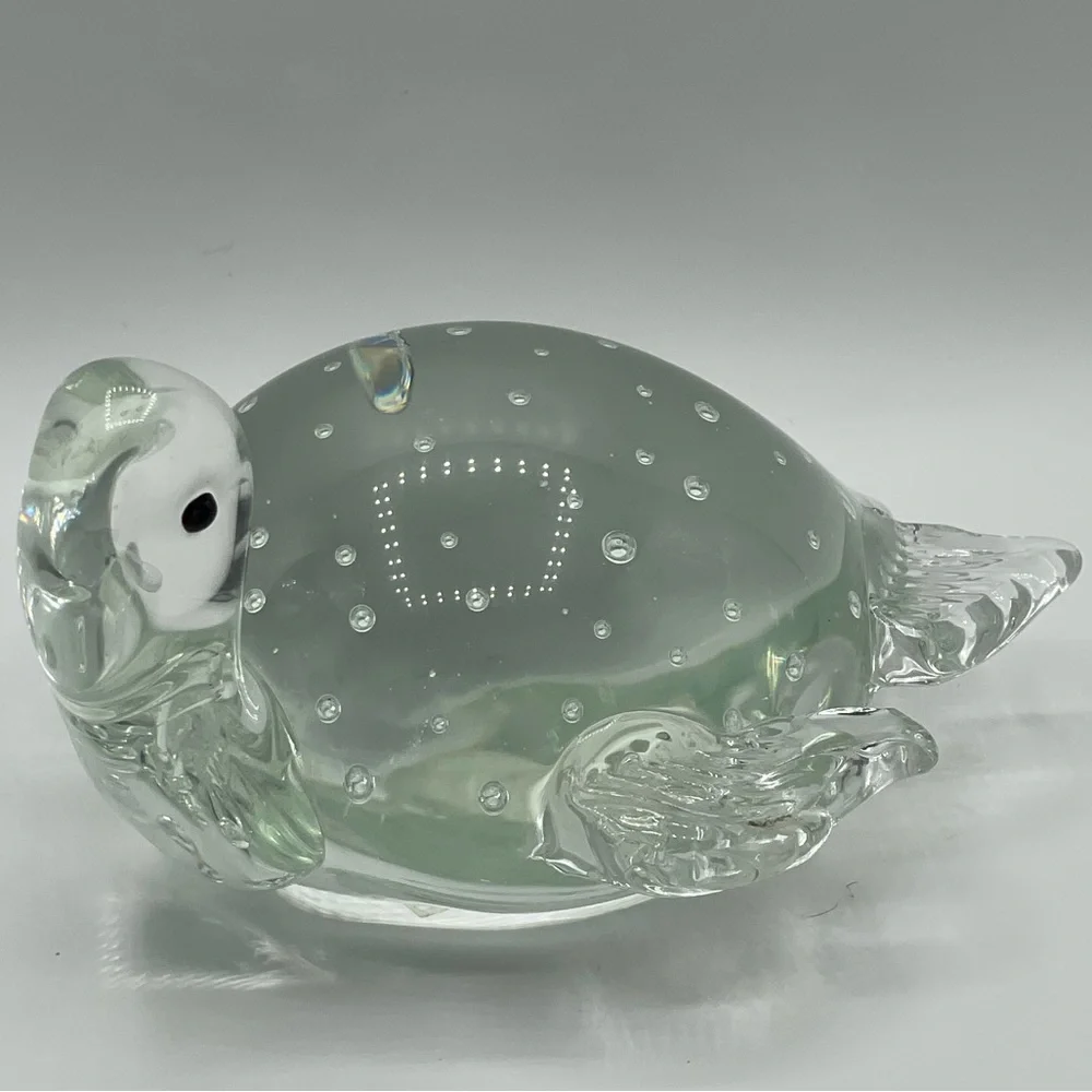 West Elm: Hand Blown Sea Turtle Clear Glass Paperweight with Bullicante Bubbles